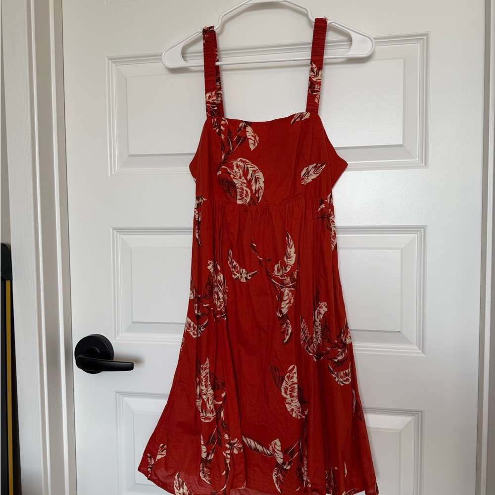 Mango Orange Dress with Open Back and Leaf Accents